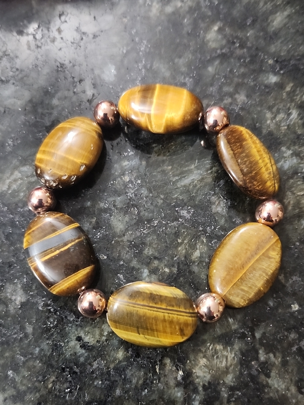Handmade Brown Tiger's Eye and Rose Gold Beaded Bracelet